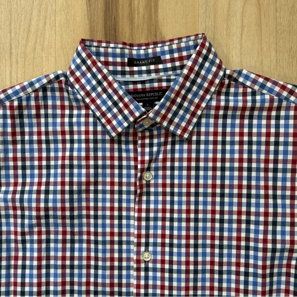 Banana Republic Grant Fit Long Sleeve Button Up Short Red White Blue Black Large - Picture 2 of 8